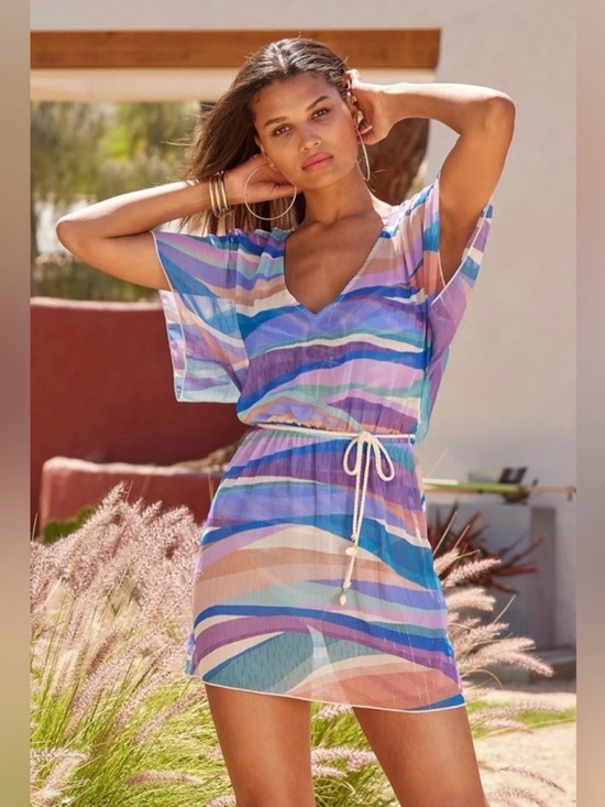 BECCA Other - NWOT BECCA Standard Sound Waves Plunge V-Neck Beach Dress Swim Coverup XS
